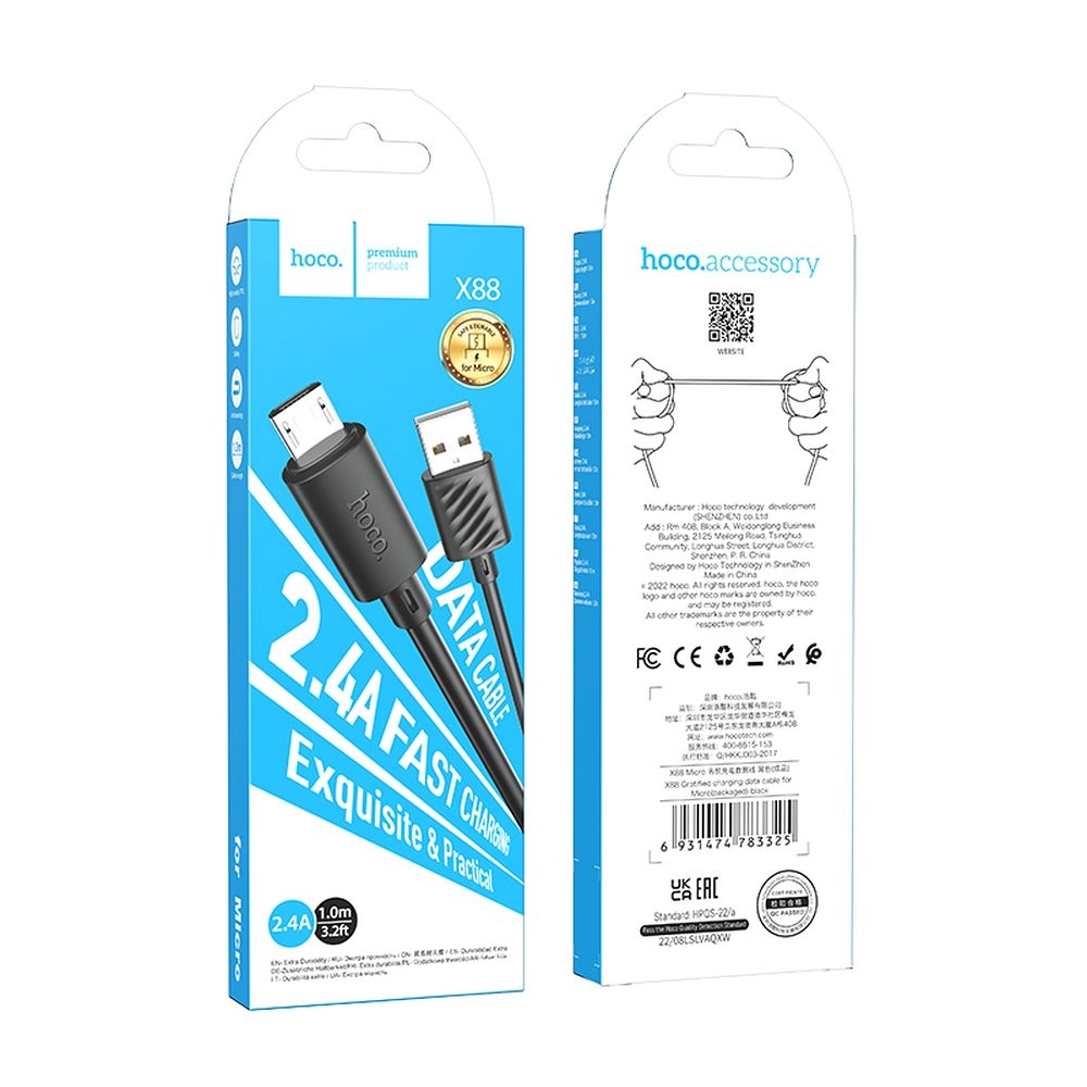 Cablu Date si Incarcare USB-A - microUSB HOCO X88, 18W, 1m, Negru