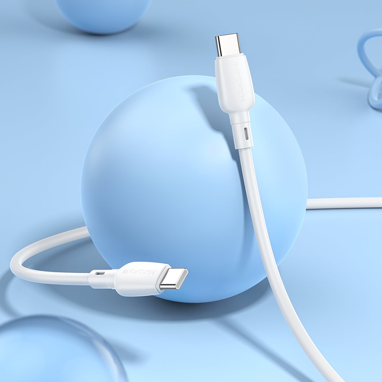 Cablu Date si Incarcare USB-C - USB-C Borofone BX93, 60W, 1m, Alb