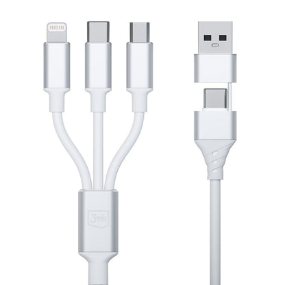 Cablu Incarcare USB-A / USB-C - Lightning / microUSB / USB-C 3MK Hyper 3in1, 12W, 1.5m, Alb