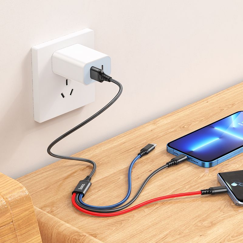 Cablu Incarcare USB-A - Lightning / microUSB / USB-C HOCO X76 3in1, 18W, 1m, Multicolor
