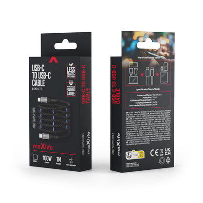Cablu Date si Incarcare USB-C - USB-C MaXlife MXUC-11 Magnetic, 100W, 1m, Negru