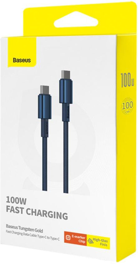 Cablu Date si Incarcare USB-C - USB-C Baseus Tungsten Gold, 100W, 2m, Bleumarin P10319800321-04