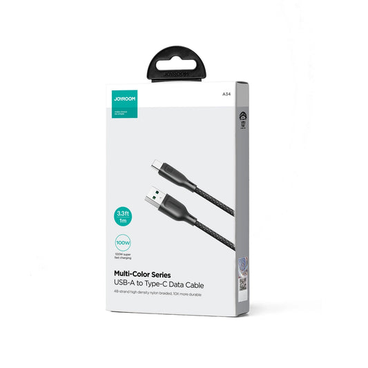 Cablu Date si Incarcare USB-A - USB-C Joyroom Multi-Color S-A34, 100W, 1m, Negru