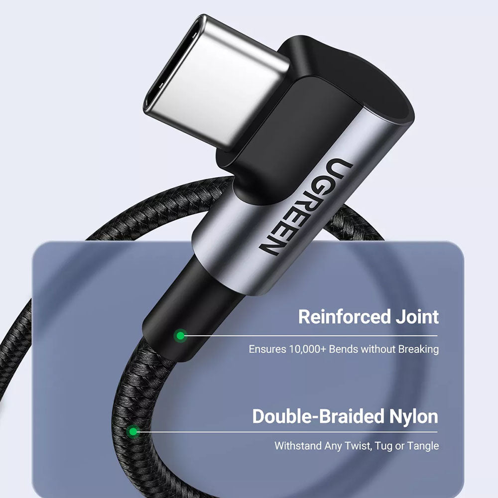 Cablu Date si Incarcare USB-C - USB-C UGREEN US335 Angled, 100W, 2m, Negru