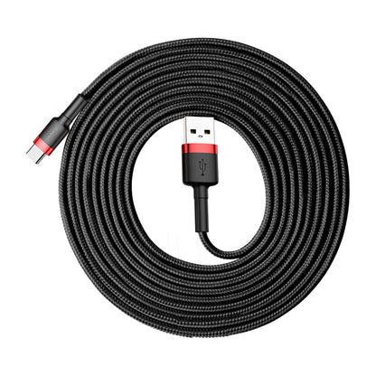 Cablu Date si Incarcare USB-A - USB-C Baseus Cafule, 18W, 3m, Rosu CATKLF-U91
