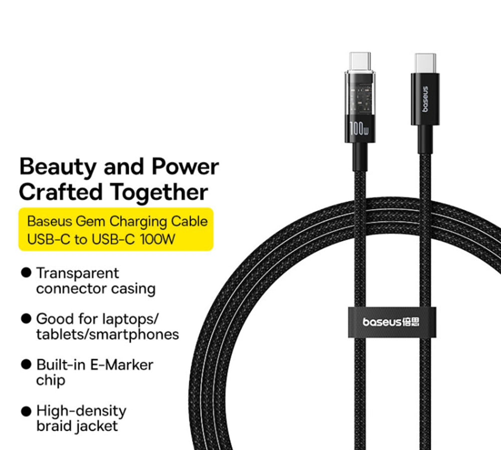 Cablu Date si Incarcare USB-C - USB-C Baseus Gem, 100W, 2m, Negru P10373000111-01