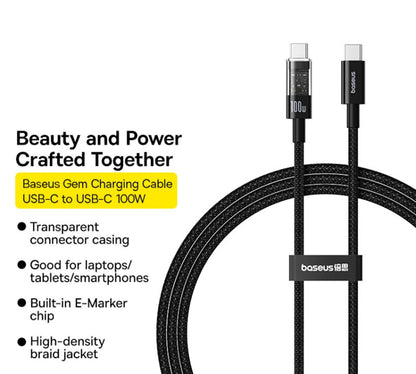 Cablu Date si Incarcare USB-C - USB-C Baseus Gem, 100W, 2m, Negru P10373000111-01