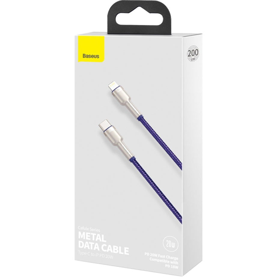 Cablu Date si Incarcare USB-C - Lightning Baseus Cafule Metal Series, 20W, 2m, Mov CATLJK-B05