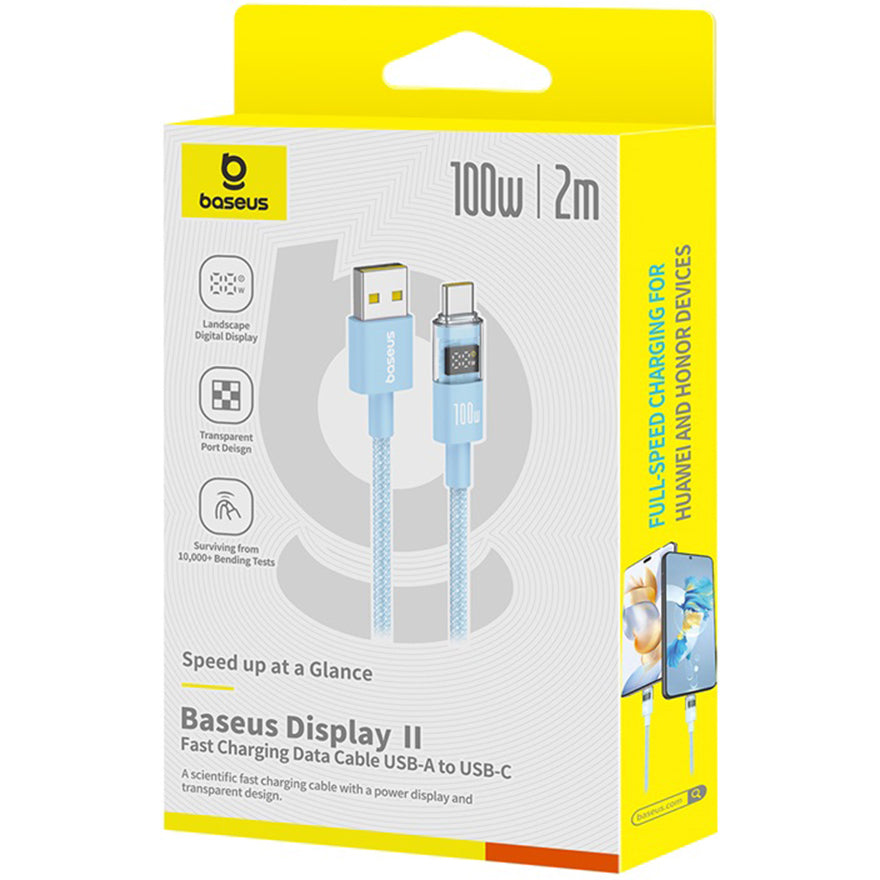 Cablu Date si Incarcare USB-A - USB-C Baseus Display 2, 100W, 2m, Albastru P10382701311-01