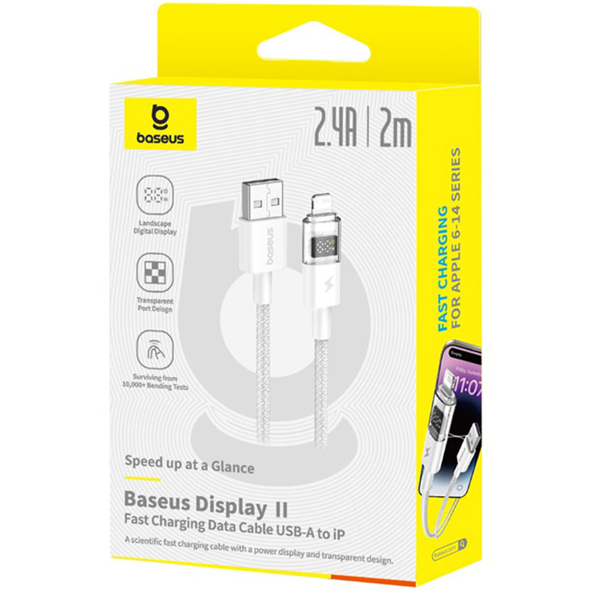 Cablu Date si Incarcare USB-A - Lightning Baseus Display 2, 18W, 2m, Alb P10382700211-01