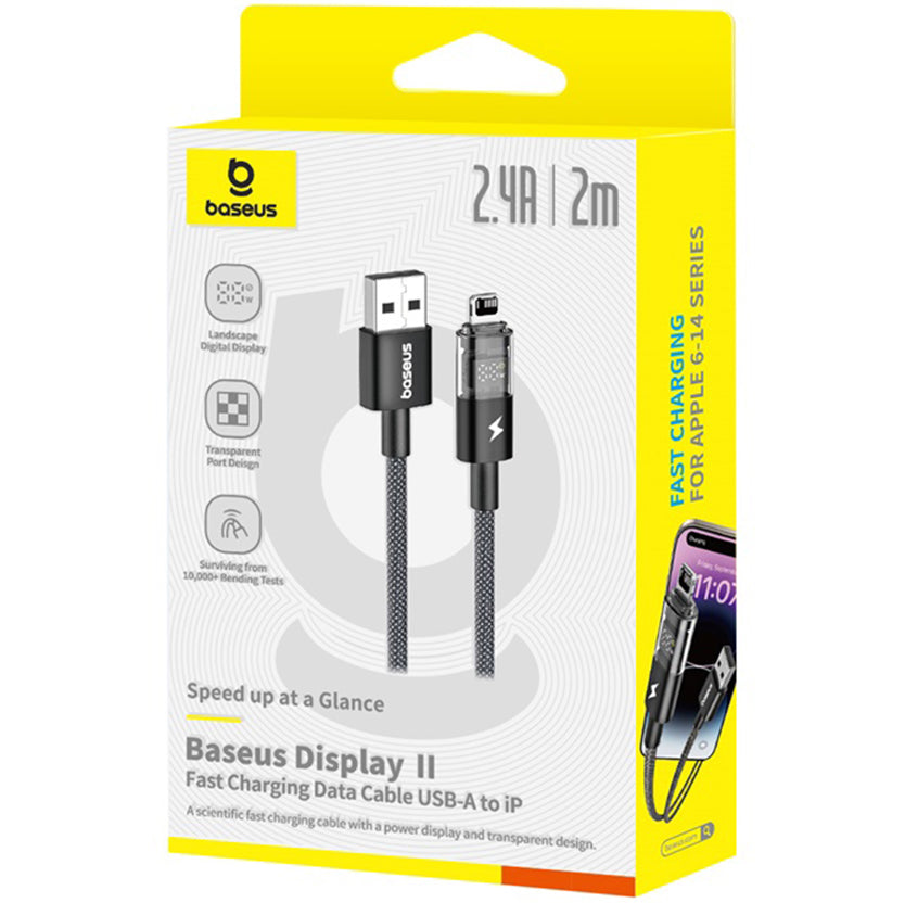 Cablu Date si Incarcare USB-A - Lightning Baseus Display 2, 18W, 2m, Negru P10382700121-01