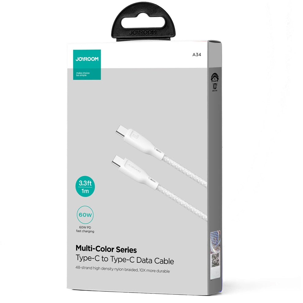 Cablu Date si Incarcare USB-C - USB-C Joyroom Multi-Color S-A34, 60W, 1m, Alb