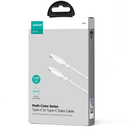 Cablu Date si Incarcare USB-C - USB-C Joyroom Multi-Color S-A34, 60W, 1m, Alb
