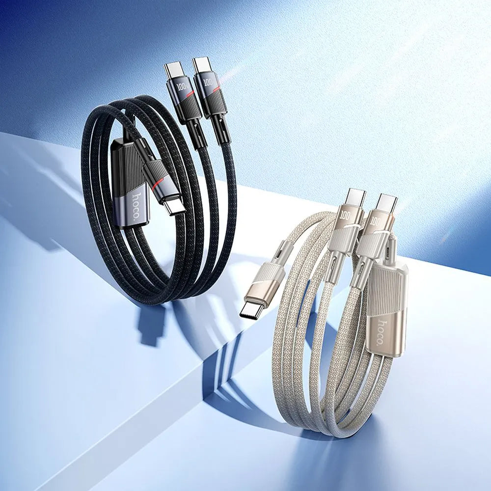Cablu Date si Incarcare USB-C - 2 x USB-C HOCO U139 2in1, 100W, 1.2m, Auriu