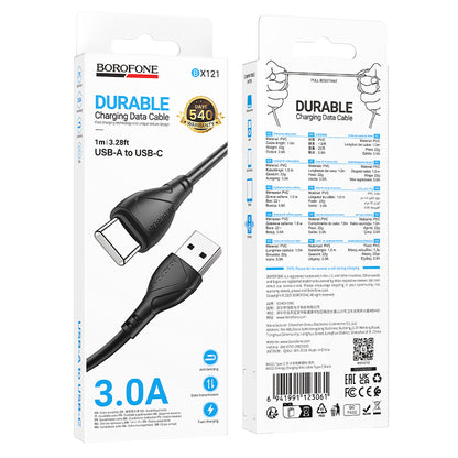 Cablu Date si Incarcare USB-A - USB-C Borofone BX121 Energy, 18W, 1m, Negru