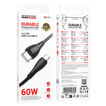 Cablu Date si Incarcare USB-C - USB-C Borofone BX121 Energy, 60W, 1m, Negru