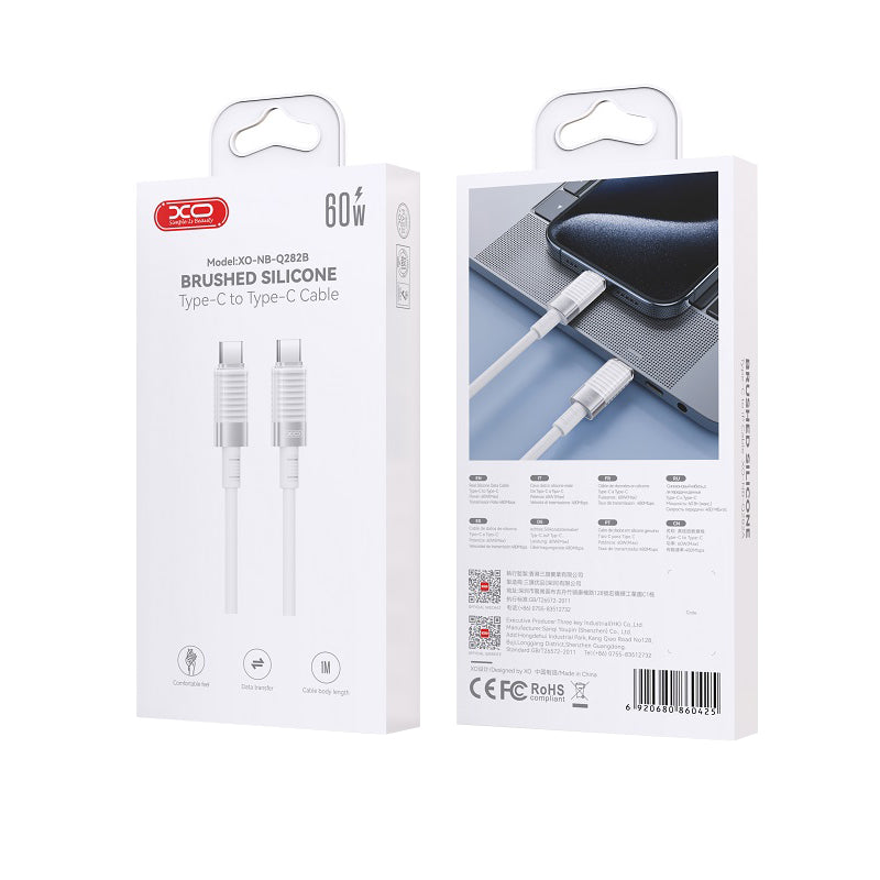 Cablu Date si Incarcare USB-C - USB-C XO Design NB-Q282B, 60W, 1m, Alb