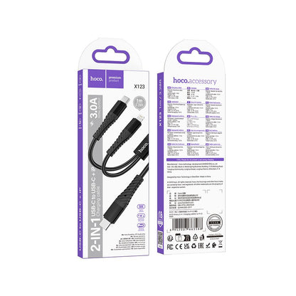 Cablu Incarcare USB-C - Lightning / USB-C HOCO X123, 10W, 1m, Negru