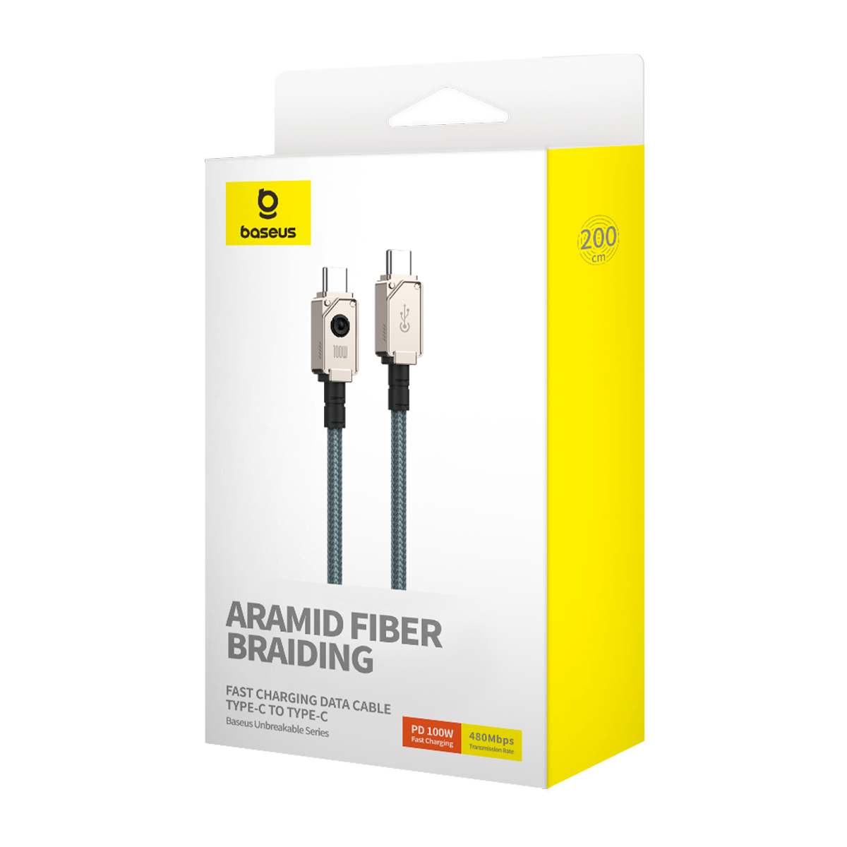 Cablu Date si Incarcare USB-C - USB-C Baseus Unbreakable, 100W, 2m, Alb P10355800221-01