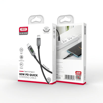 Cablu Date si Incarcare USB-C - USB-C XO Design NB-Q203B Display, 60W, 1m, Negru