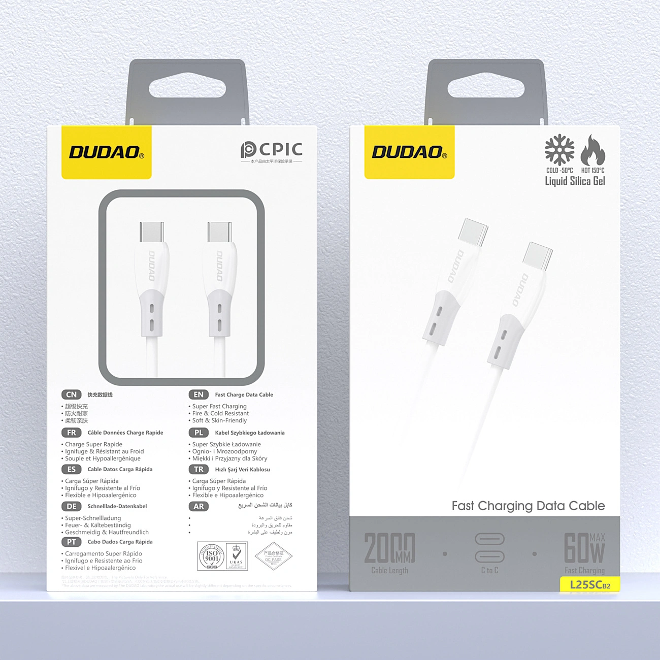 Cablu Date si Incarcare USB-C - USB-C Dudao L25SC, 60W, 2m, Alb