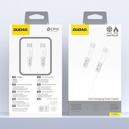 Cablu Date si Incarcare USB-C - USB-C Dudao L25SC, 60W, 2m, Alb