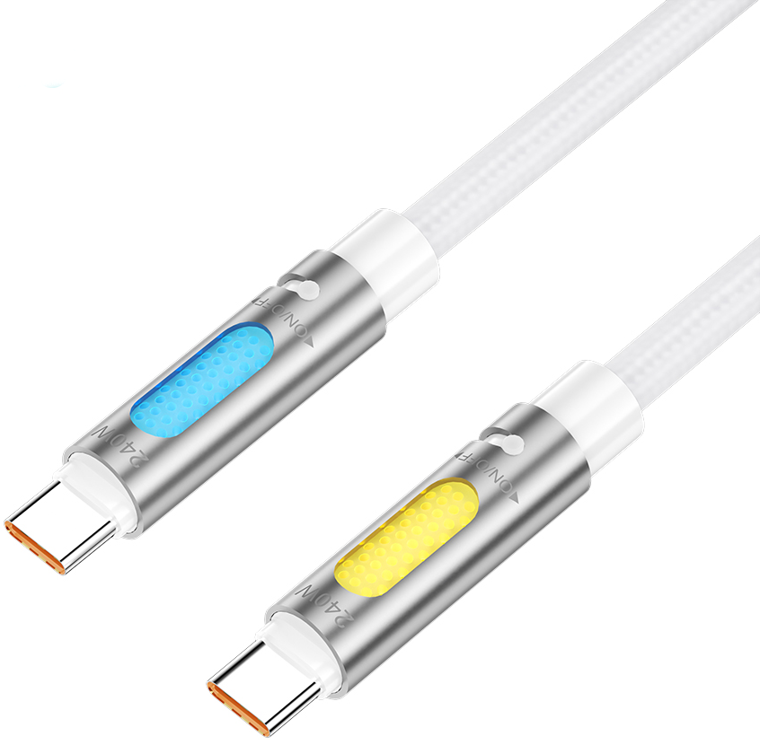 Cablu Date si Incarcare USB-C - USB-C BWOO X325C-C Led, 240W, 1.2m, Alb