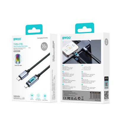 Cablu Date si Incarcare USB-C - Lightning BWOO X324CL Display, 30W, 1m, Negru
