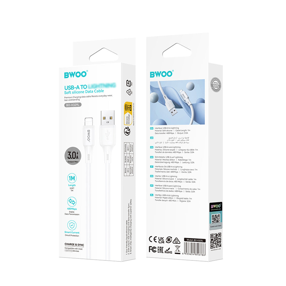 Cablu Date si Incarcare USB-A - Lightning BWOO X329L, 15W, 1m, Alb
