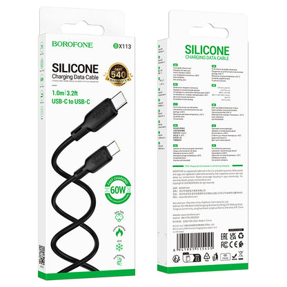 Cablu Date si Incarcare USB-C - USB-C Borofone BX113 Lenny, 60W, 1m, Negru