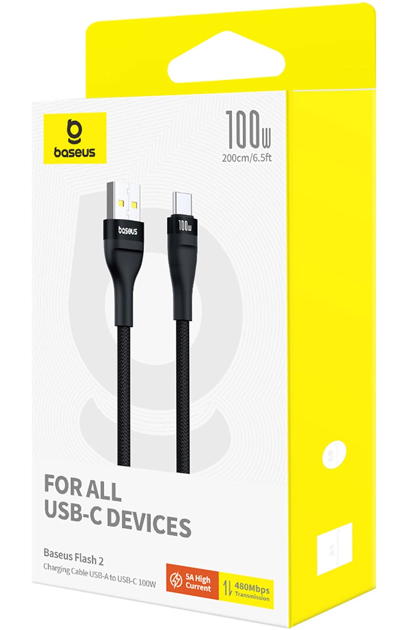 Cablu Date si Incarcare USB-A - USB-C Baseus Flash Series II, 100W, 2m, Negru P10311804111-01