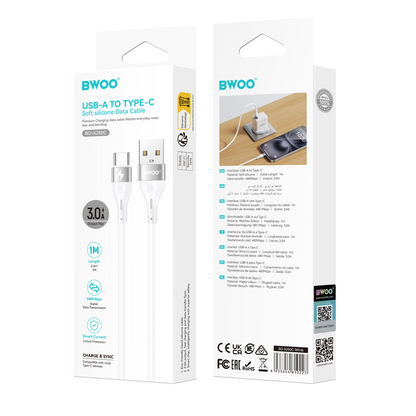 Cablu Date si Incarcare USB-A - USB-C BWOO X280C, 15W, 1m, Alb