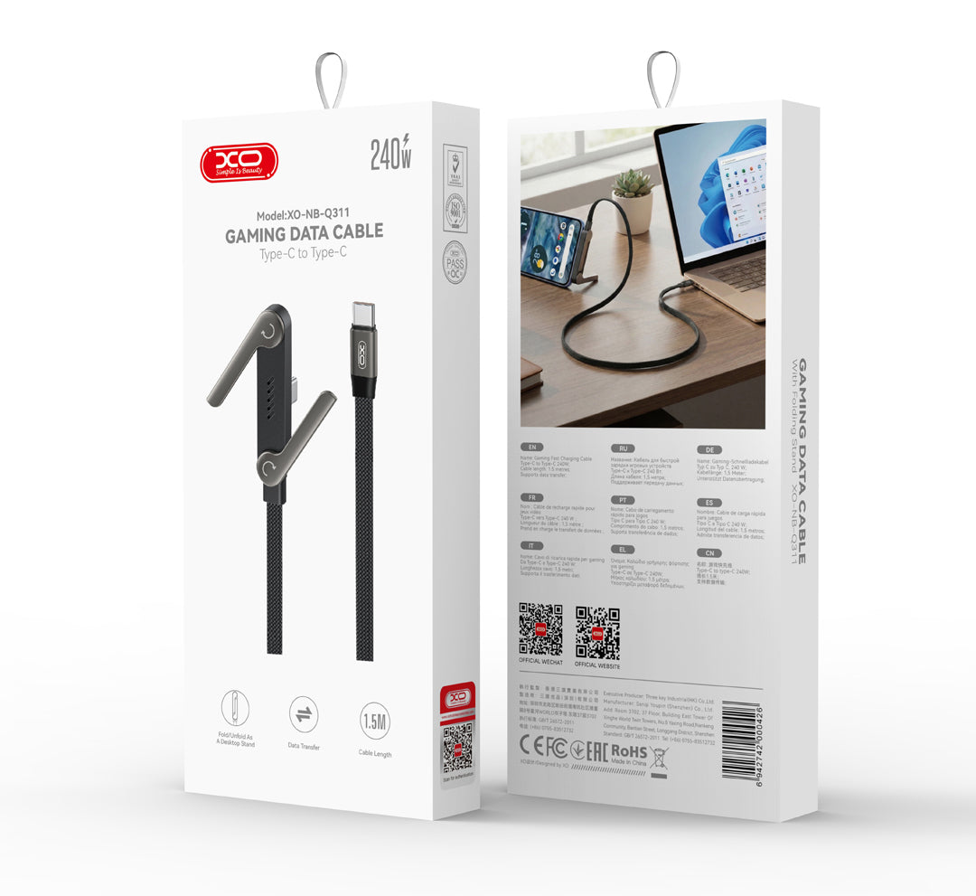 Cablu Date si Incarcare USB-C - USB-C XO Design NB-Q311, 240W, 1.5m, Negru
