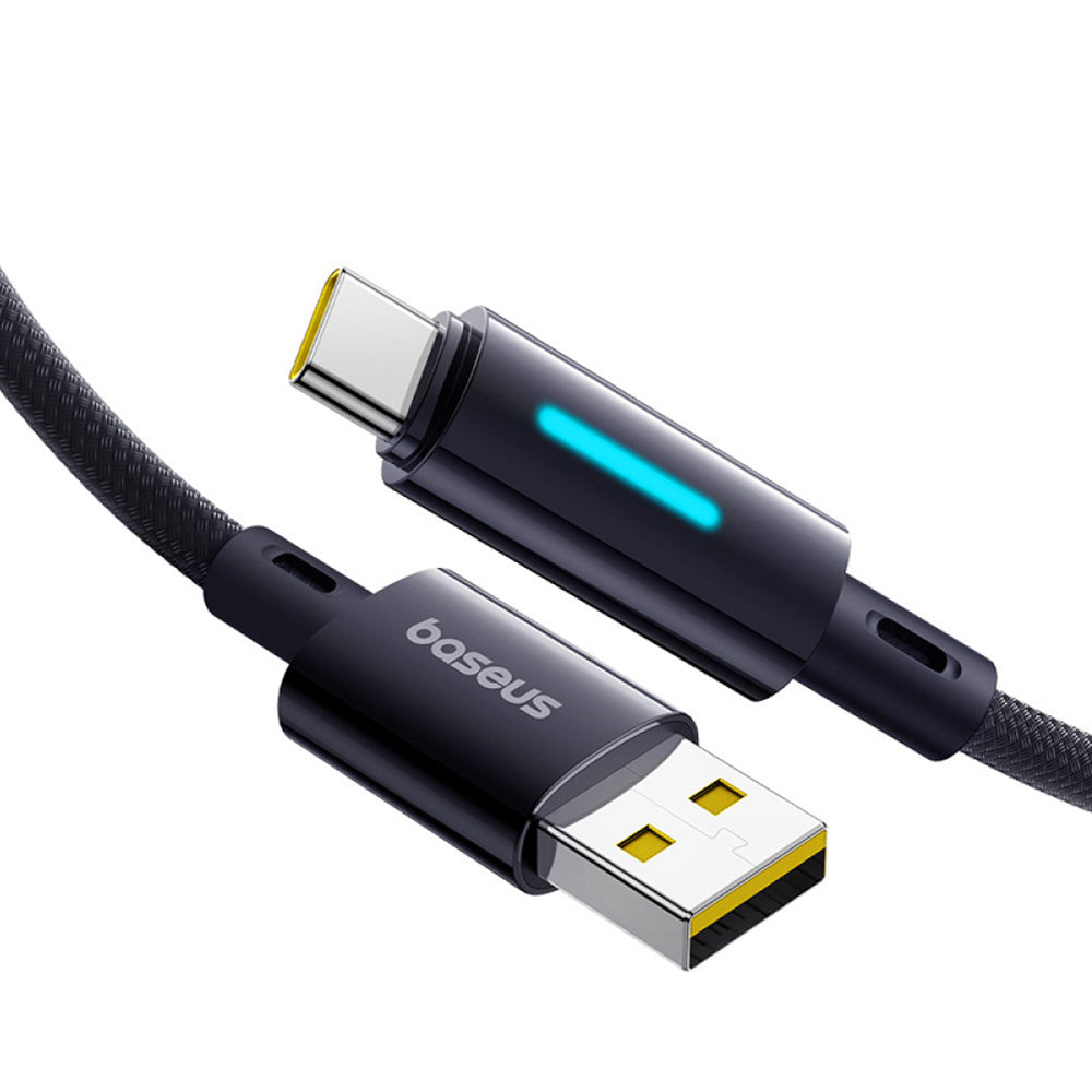 Cablu Date si Incarcare USB-A - USB-C Baseus Lit Button Control, 100W, 2m, Negru P10379002121-01
