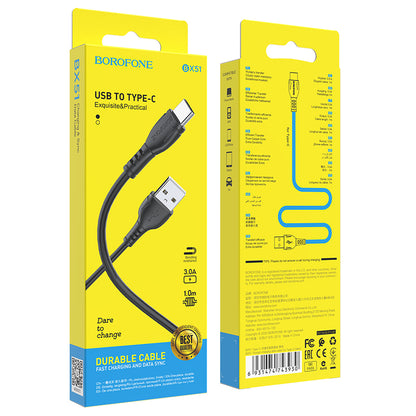 Cablu Date si Incarcare USB-A - USB-C Borofone BX51 Triumph MP, 18W, 1m, Negru