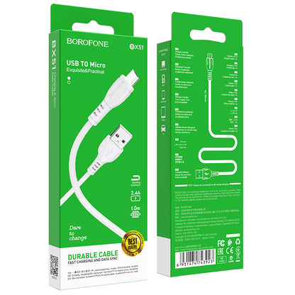 Cablu Date si Incarcare USB-A - microUSB Borofone BX51 Triumph MP, 18W, 1m, Alb