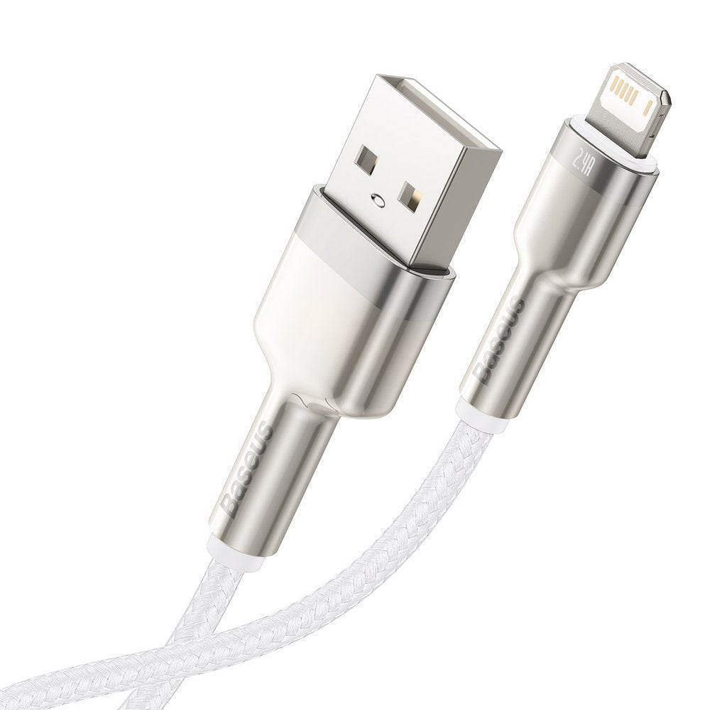 Cablu Date si Incarcare USB-A - Lightning Baseus Cafule Metal Series, 18W, 2m, Alb CALJK-B02