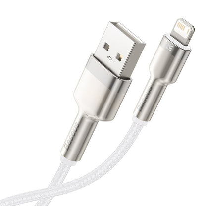 Cablu Date si Incarcare USB-A - Lightning Baseus Cafule Metal Series, 18W, 2m, Alb CALJK-B02