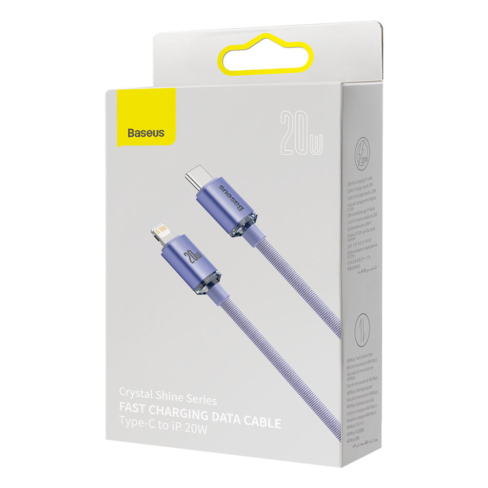 Cablu Date si Incarcare USB-C - Lightning Baseus Crystal Shine Series, 20W, 2m, Mov CAJY000305