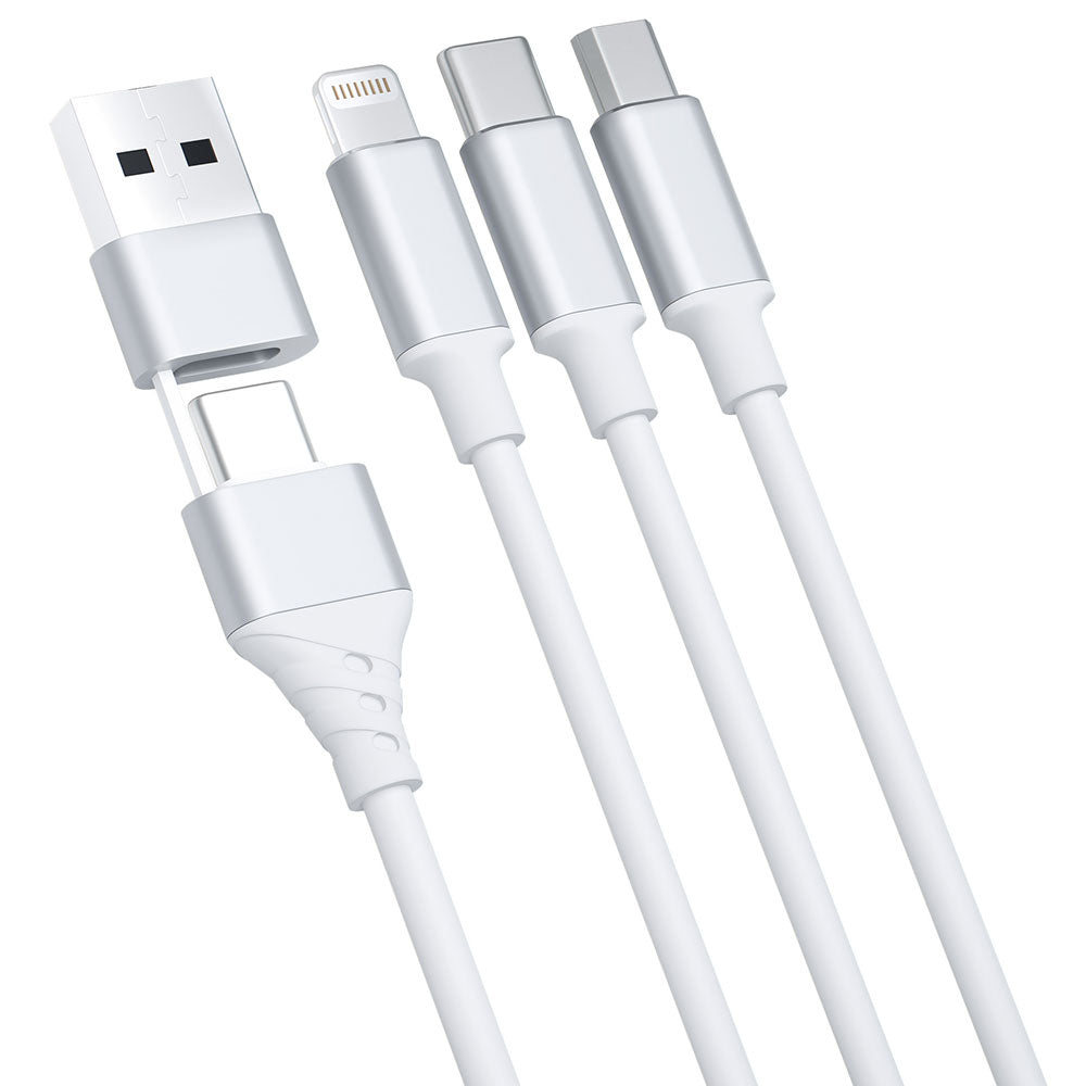 Cablu Incarcare USB-A / USB-C - Lightning / microUSB / USB-C 3MK Hyper 3in1, 12W, 1.5m, Alb