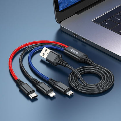 Cablu Incarcare USB-A - Lightning / microUSB / USB-C HOCO X76 3in1, 18W, 1m, Multicolor