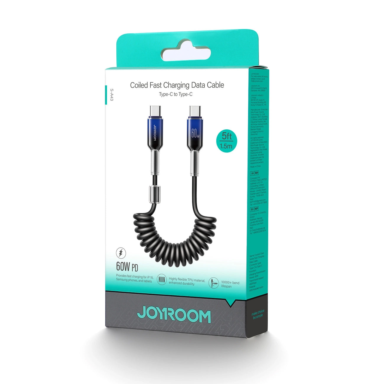 Cablu Date si Incarcare USB-C - USB-C Joyroom S-A43 Crystal, 60W, 1.5m, Negru