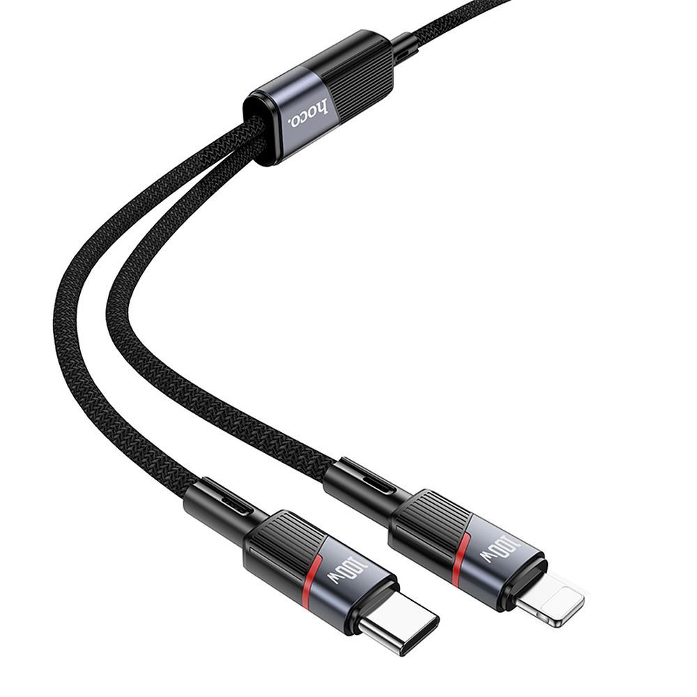 Cablu Date si Incarcare USB-C - Lightning / USB-C HOCO U139 2in1, 100W, 1.2m, Negru
