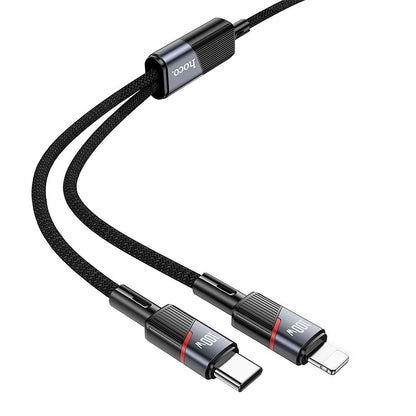 Cablu Date si Incarcare USB-C - Lightning / USB-C HOCO U139 2in1, 100W, 1.2m, Negru