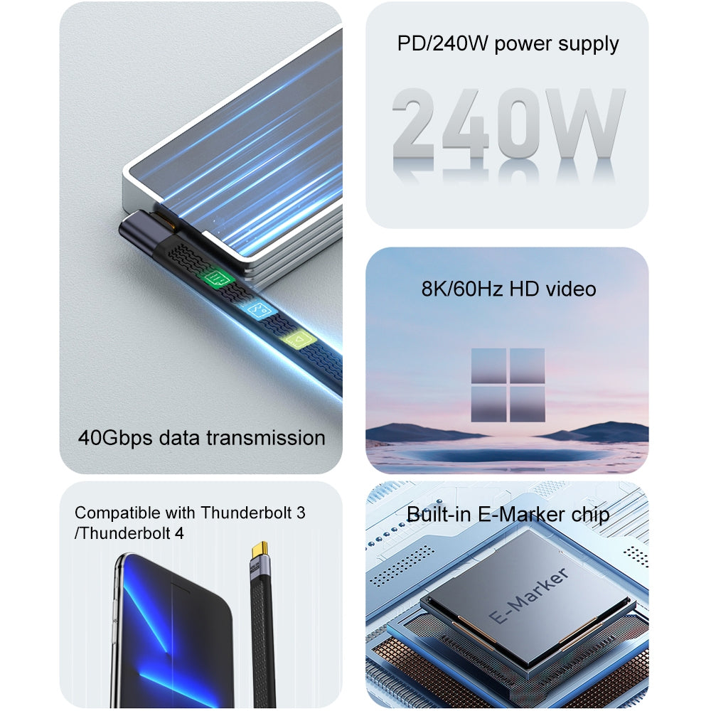 Cablu Date si Incarcare USB-C - USB-C OEM Angled 8K Video Version 2, 240W, 0.15m, Negru