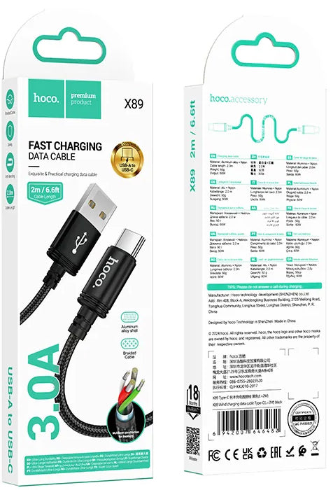 Cablu Date si Incarcare USB-A - USB-C HOCO X89, 18W, 2m, Negru