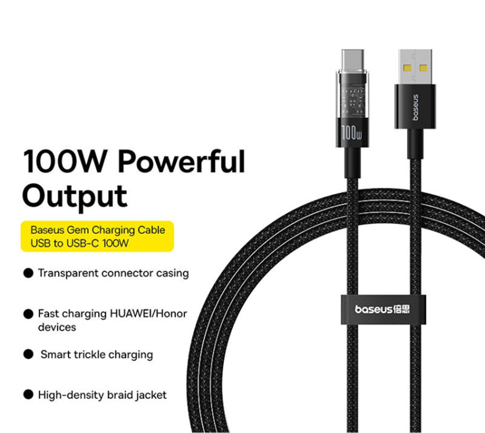 Cablu Date si Incarcare USB-A - USB-C Baseus Gem, 100W, 2m, Negru P10373002111-01
