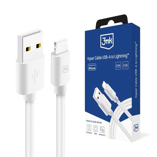 Cablu Date si Incarcare USB-A - Lightning 3MK Hyper, 12W, 1.2m, Alb