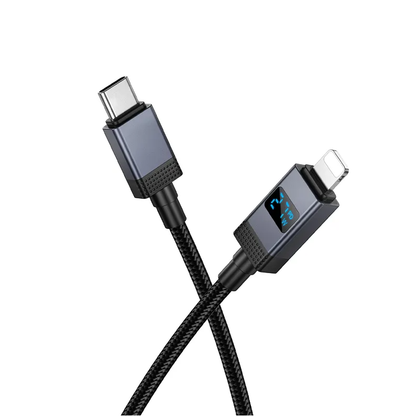 Cablu Date si Incarcare USB-C - Lightning HOCO X118 Display, 27W, 1m, Negru