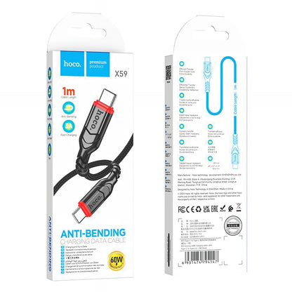 Cablu Date si Incarcare USB-C - USB-C HOCO X59 Victory, 60W, 1m, Negru
